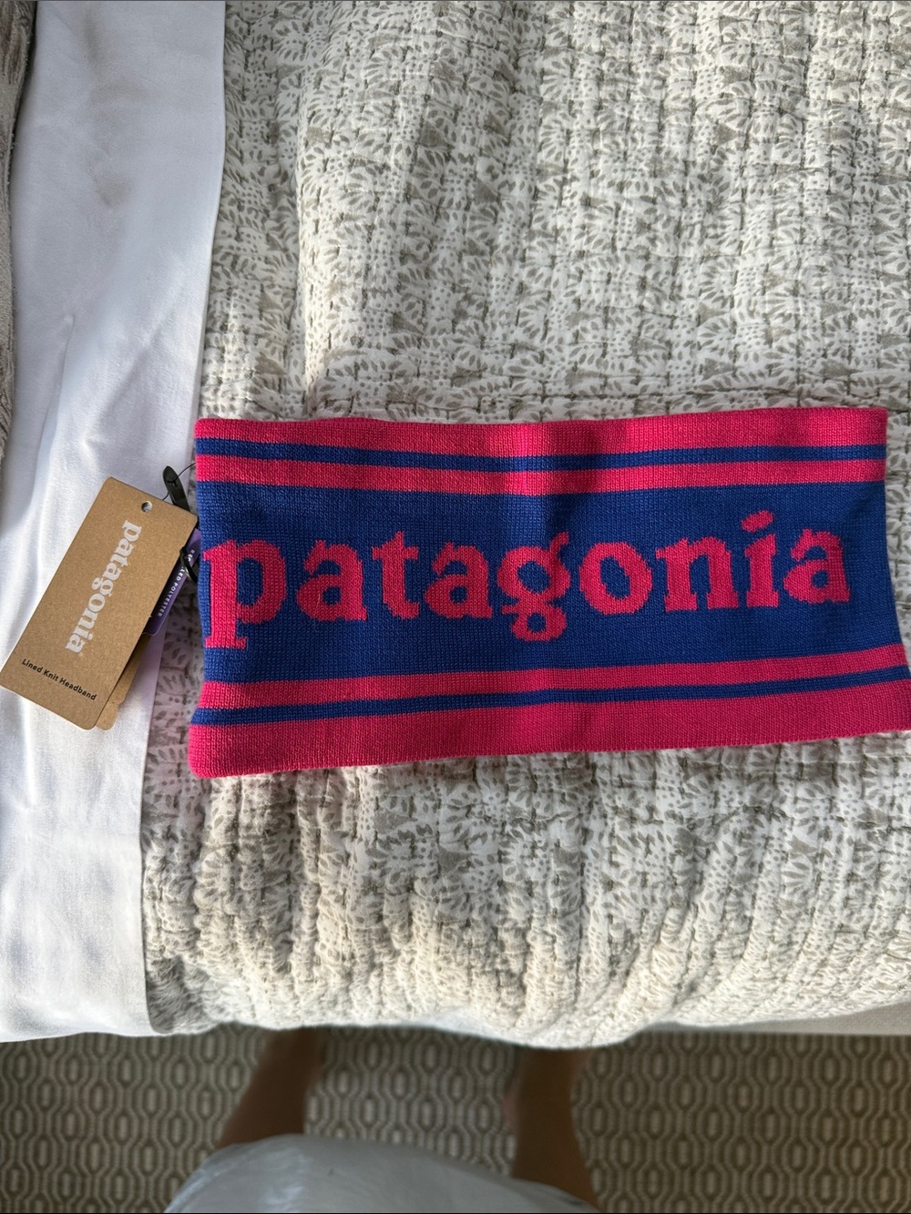 Patagonia Blue and Pink Logo Knit Headband